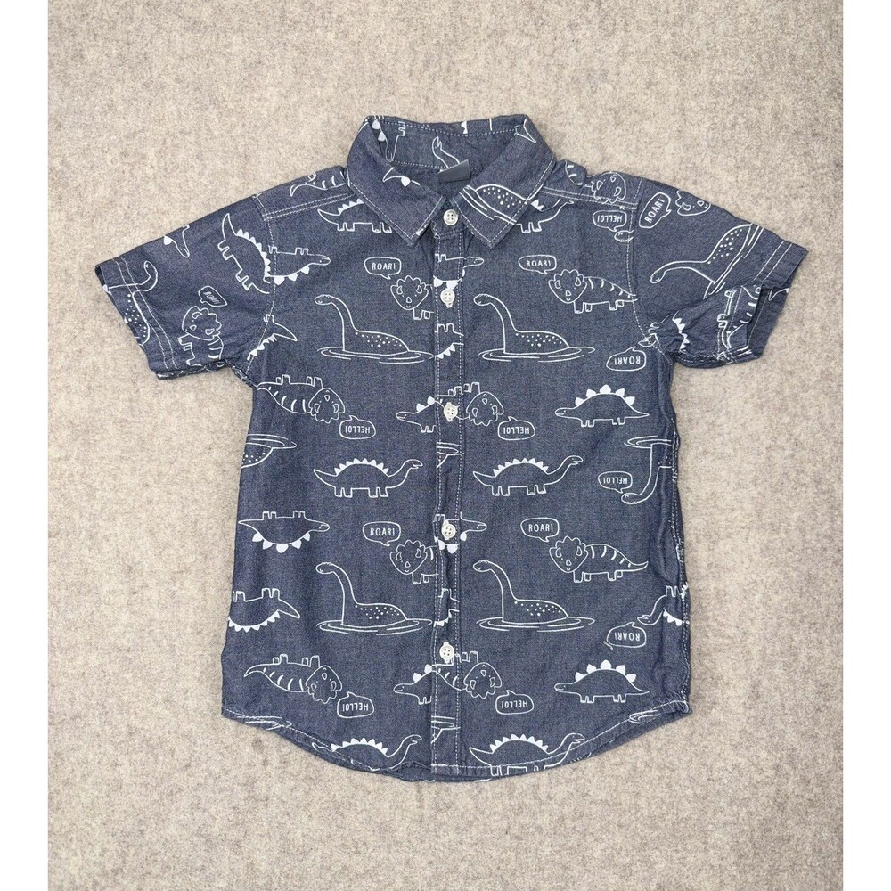Carter's Toddler Boys Chambray Button-Up Shirt Dinosaur Accent Pocket Size 4T